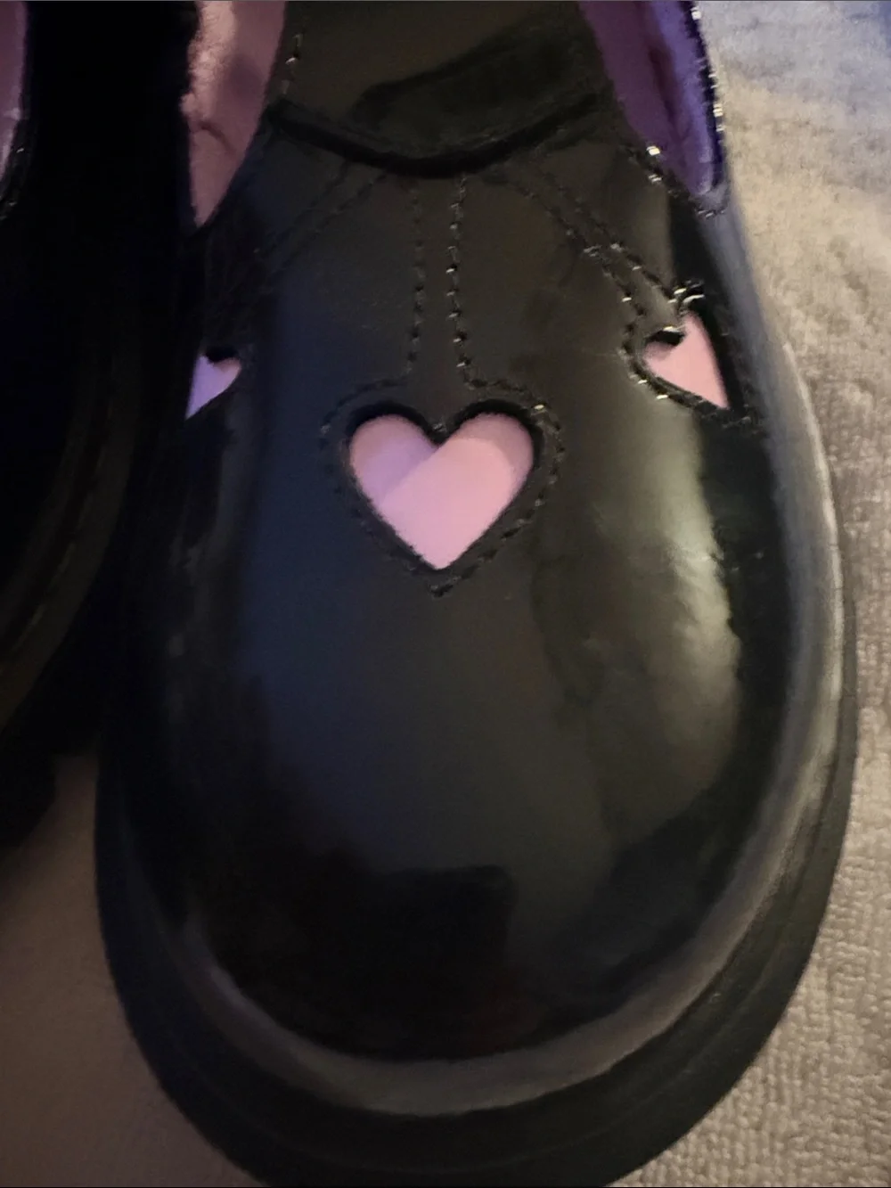 Dr. Martens women’s black Patent Mary Jane Shoes with Pink Hearts